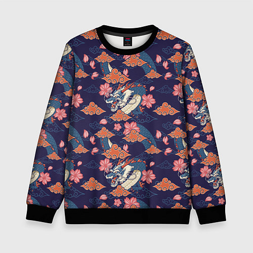 Детский свитшот Паттерн китайский дракон / 3D-Черный – фото 1