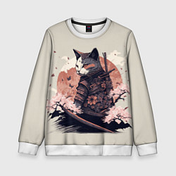 Свитшот детский Боевой котенок ниндзя - японская сакура, цвет: 3D-белый