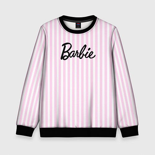 Детский свитшот Barbie - классическая розово-белая полоска / 3D-Черный – фото 1