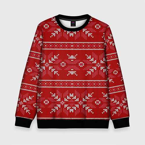 Детский свитшот Красный вязаный узор свитера / 3D-Черный – фото 1
