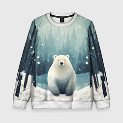 Свитшот детский Мишка в зимнем лесу в стиле фолк-арт, цвет: 3D-белый