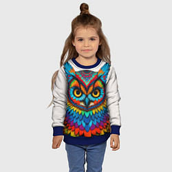 Свитшот детский Сова желтоглазая с разноцветными перьями, цвет: 3D-синий — фото 2