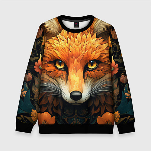 Детский свитшот Лис в стиле фолк-арт / 3D-Черный – фото 1