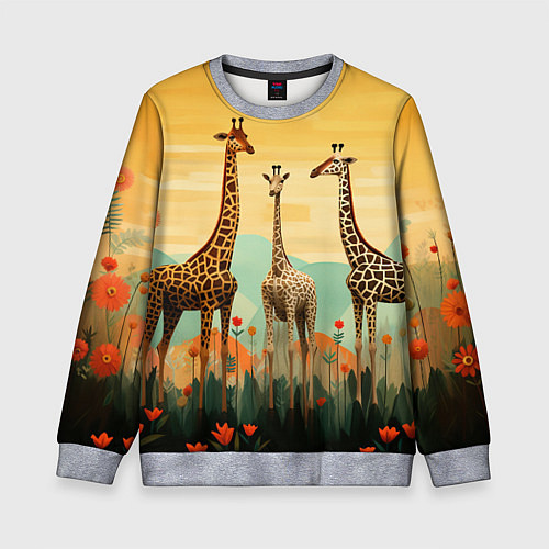 Детский свитшот Три жирафа в стиле фолк-арт / 3D-Меланж – фото 1