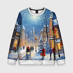 Свитшот детский Новогодний городской пейзаж, цвет: 3D-белый