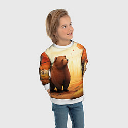 Свитшот детский Мишка в осеннем лесу фолк-арт, цвет: 3D-белый — фото 2