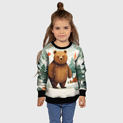 Свитшот детский Рождественский мишка фолк-арт, цвет: 3D-черный — фото 2