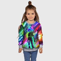 Свитшот детский Неоновая девчонка - аниме - нейросеть, цвет: 3D-меланж — фото 2