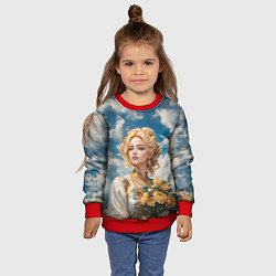 Свитшот детский Девушка славянка с букетом цветов, цвет: 3D-красный — фото 2