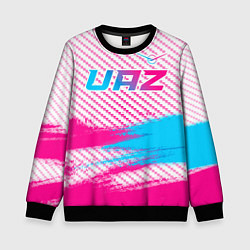 Свитшот детский UAZ neon gradient style посередине, цвет: 3D-черный