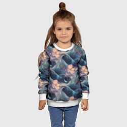 Свитшот детский Волнообразная фрактальная абстракция, цвет: 3D-белый — фото 2