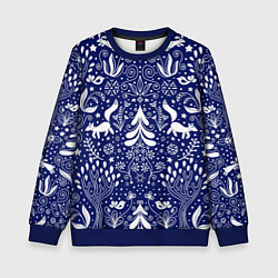 Свитшот детский Зимний лес в скандинавском стиле - паттерн, цвет: 3D-синий