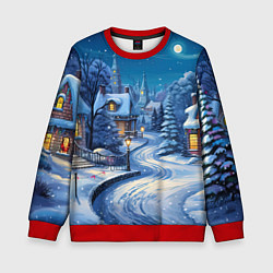 Свитшот детский Новогодняя ночь в деревушке, цвет: 3D-красный