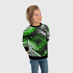Свитшот детский Киберпанк линии белые и зелёные, цвет: 3D-черный — фото 2