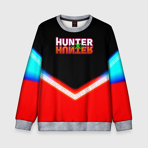 Детский свитшот Охотник х Охотник неоновые иероглифы / 3D-Меланж – фото 1
