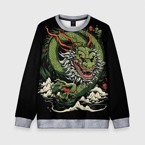 Детский свитшот Символ года зеленый дракон / 3D-Меланж – фото 1