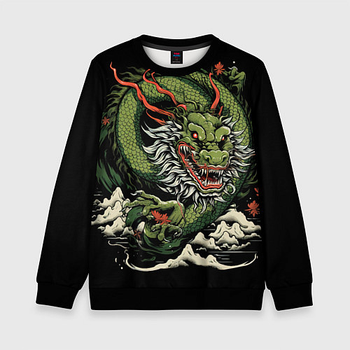 Детский свитшот Символ года зеленый дракон / 3D-Черный – фото 1