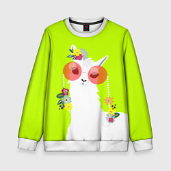 Свитшот детский Лама - альпака в розовых очках, цвет: 3D-белый