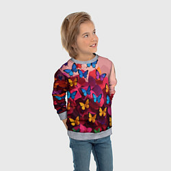 Свитшот детский Разноцветные бабочки - розовые цветы, цвет: 3D-меланж — фото 2