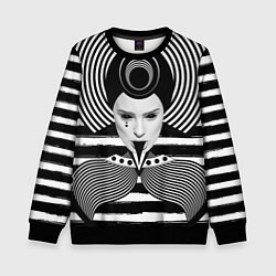 Свитшот детский Черно белый портрет девушки на полосатом, цвет: 3D-черный