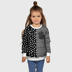 Свитшот детский Мелкая полоска и белый горошек на чёрном, цвет: 3D-белый — фото 2