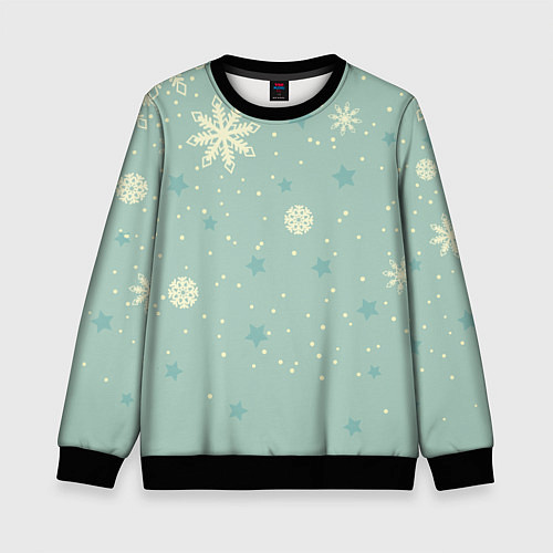 Детский свитшот Снежинки и звезды на матно зеленем / 3D-Черный – фото 1