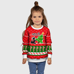 Свитшот детский Вредный котик роняет новогоднюю ёлку, цвет: 3D-белый — фото 2