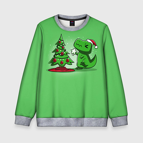 Детский свитшот Новогодняя проблема тираннозавра рекса / 3D-Меланж – фото 1