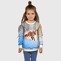 Свитшот детский Лиса на зимней охоте, цвет: 3D-белый — фото 2