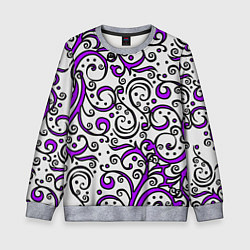 Свитшот детский Фиолетовые кружевные узоры, цвет: 3D-меланж