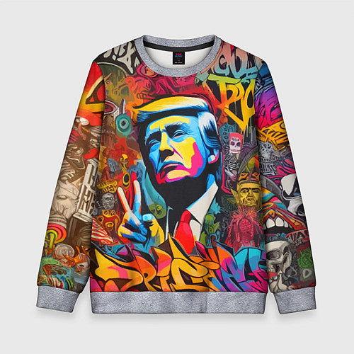 Детский свитшот Дональд Трамп - граффити - нейросеть / 3D-Меланж – фото 1