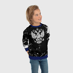 Свитшот детский Герб РФ белые краски белые всплеск, цвет: 3D-синий — фото 2