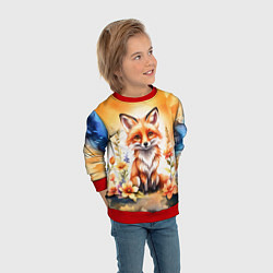 Свитшот детский Рыжая лиса с цветами акварелью, цвет: 3D-красный — фото 2