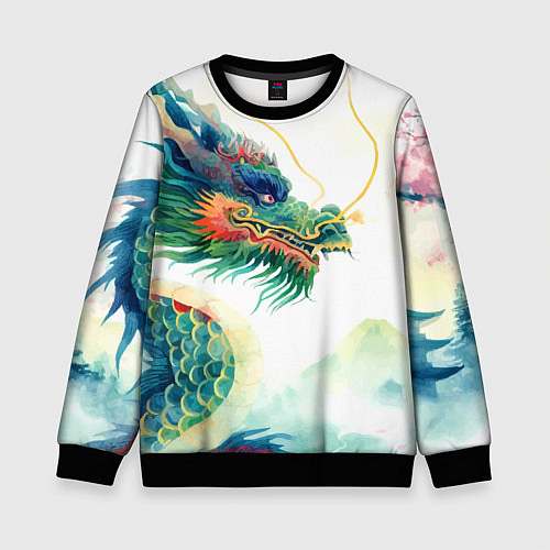 Детский свитшот Japanese dragon - watercolor art / 3D-Черный – фото 1