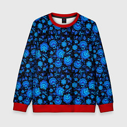 Свитшот детский Новогодняя гжельская роспись чёрный фон, цвет: 3D-красный