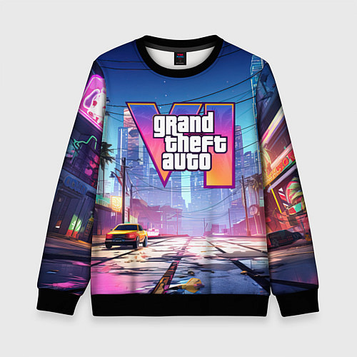 Детский свитшот GTA 6 неоновый город / 3D-Черный – фото 1