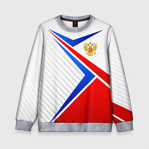 Детский свитшот Герб РФ - классические цвета флага / 3D-Меланж – фото 1