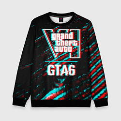 Свитшот детский GTA6 в стиле glitch и баги графики на темном фоне, цвет: 3D-черный