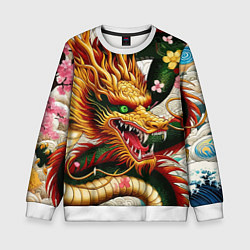 Свитшот детский Морда японского дракона - ирезуми, цвет: 3D-белый