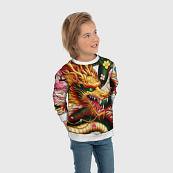 Свитшот детский Морда японского дракона - ирезуми, цвет: 3D-белый — фото 2