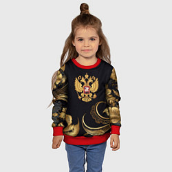 Свитшот детский Золотой герб России и объемные листья, цвет: 3D-красный — фото 2