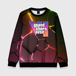 Свитшот детский GTA 6 лого на фоне разлома радужных плит, цвет: 3D-черный