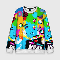 Свитшот детский Girls face - pop art, цвет: 3D-белый