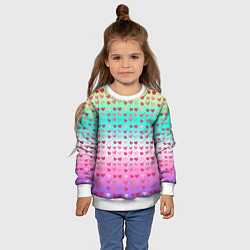 Свитшот детский Паттерн сердечки на разноцветном фоне, цвет: 3D-белый — фото 2