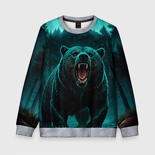Детский свитшот Царь тайги - медведь молнии / 3D-Меланж – фото 1