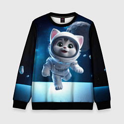 Свитшот детский Котёнок в космосе, цвет: 3D-черный