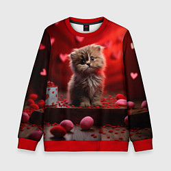 Свитшот детский 14 февраля влюбленный котик, цвет: 3D-красный