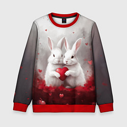 Свитшот детский Белые кролики с сердцем, цвет: 3D-красный