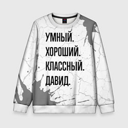 Свитшот детский Умный, хороший и классный: Давид, цвет: 3D-белый