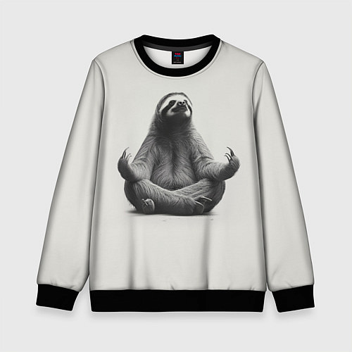 Детский свитшот Ленивиц в позе лотоса / 3D-Черный – фото 1